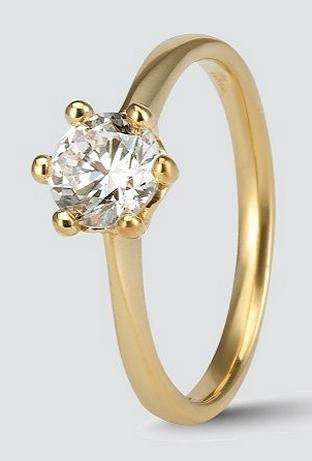 9k / 9ct gold Solitaire Engagement or Dress RING: 0.75ct simulated diamond, 6-claw