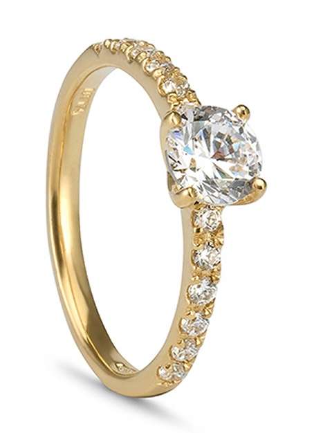 9k / 9ct gold Solitaire Engagement or Dress RING: Cz +Pave shoulder simulated diamonds GLAMOROUS
