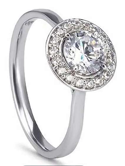 9k / 9ct white gold Engagement or Dress petal halo RING: simulated diamonds GLAMOROUS