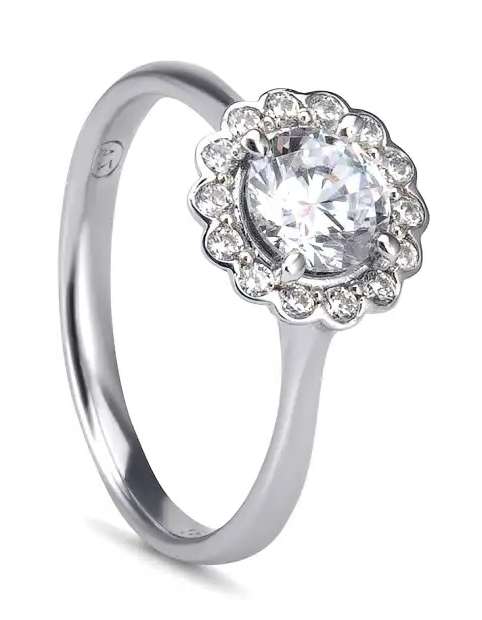 9k / 9ct white gold Engagement or Dress petal halo RING: simulated diamonds GLAMOROUS