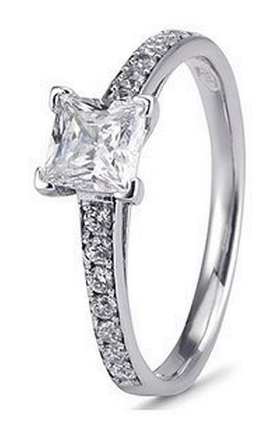 9k / 9ct white gold Engagement or Dress RING: Princess & RBC simulated diamonds GLAMOROUS