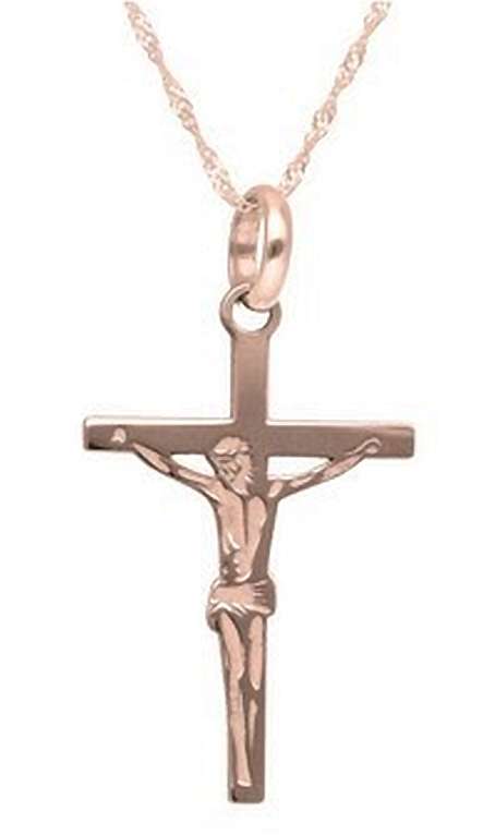 9k / 9ct rose gold CRUCIFIX: flat, etched, 19.3x30mm