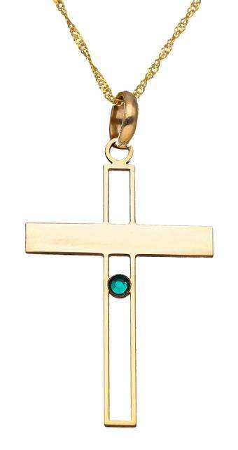 9k / 9ct gold cutout Cross: birthstone