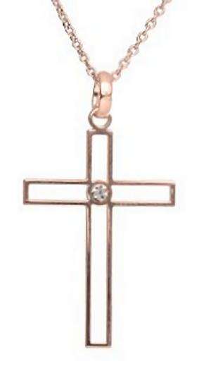 9k / 9ct rose gold cutout Cross: Diamond centre