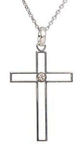 9k / 9ct white gold cutout Cross: Diamond centre