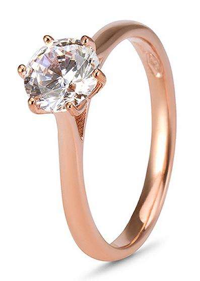 9k / 9ct rose gold Solitaire Engagement or Dress RING: 0.75ct simulated diamond, 6 claw