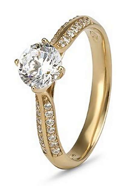 9k / 9ct yellow gold Solitaire Engagement or Dress RING: double row pave simulated diamonds