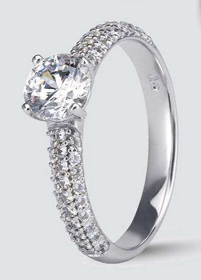 9k / 9ct white gold Solitaire Engagement or Dress RING: pave shoulders