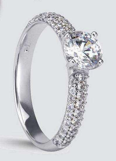 9k / 9ct white gold Solitaire Engagement or Dress RING: pave shoulders