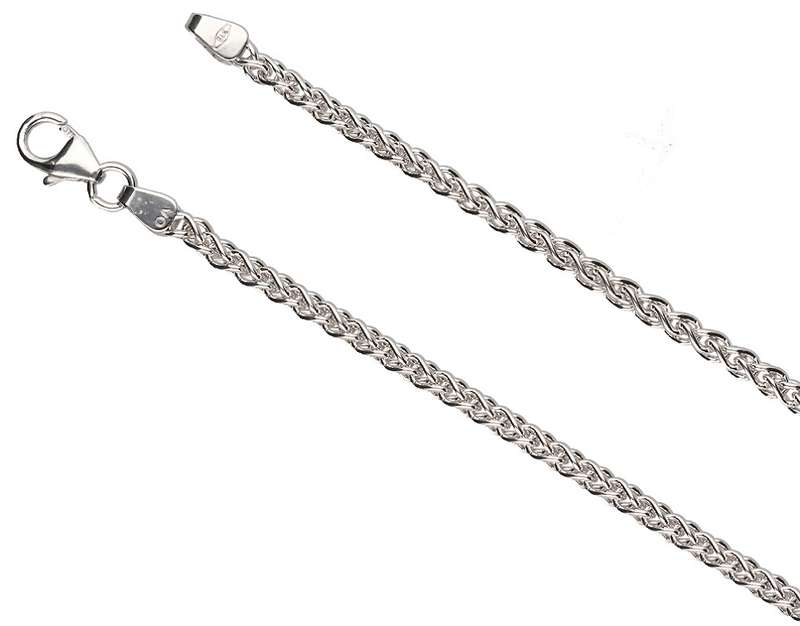 9k / 9ct white gold CHAIN: Wheat or Spiga link, 2.55mm wide, 50cm  an EXCLUSIVE link
