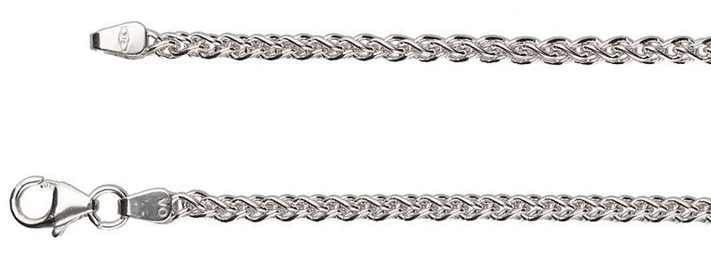 9k / 9ct white gold CHAIN: Wheat or Spiga link, 2.55mm wide, 50cm  an EXCLUSIVE link