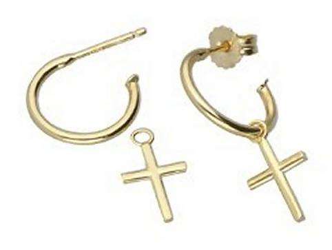 9k / 9ct gold Pretty Woman C clips / hoops with Cross drops. Last pair!
