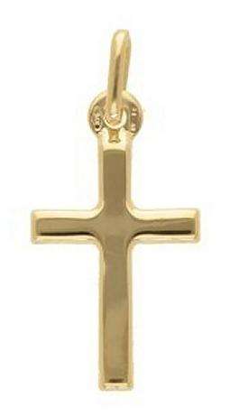 9k / 9ct yellow gold flat tube CROSS: bevelled edges, 15mm wide,  22mm long +bale
