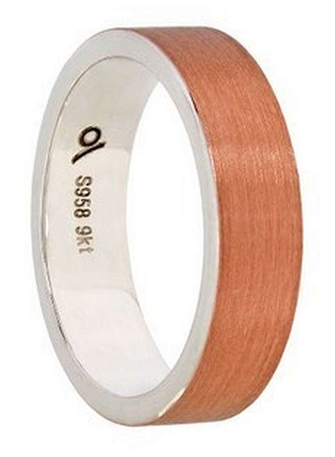 Designer wedding BAND: 9k / 9ct rose gold & Argentium silver, 6mm wide, flat, brushed a STUNNER