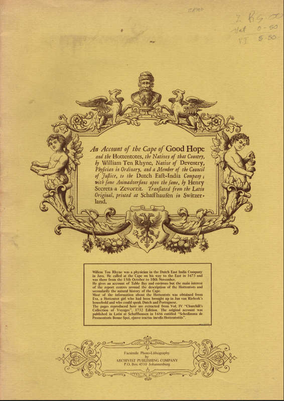 AN ACCOUNT OF THE CAPE OF GOOD HOPE and the Hottentots, the Natives of that Country
