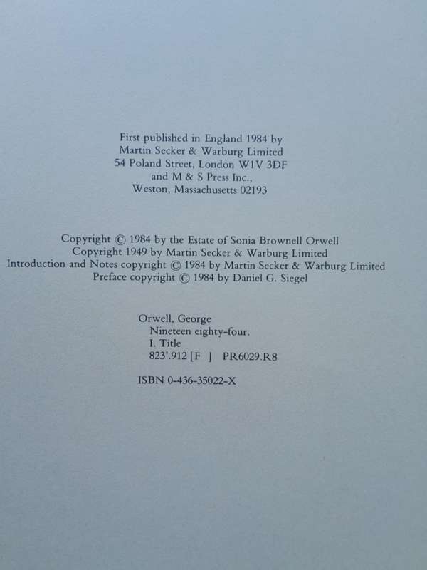 NINETEEN EIGHTY-FOUR FACSIMILE **1st edition**