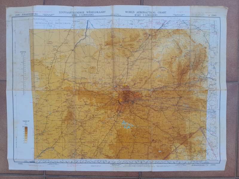 VINTAGE JOHANNESBURG AERONAUTICAL CHART + KNEE BOARD
