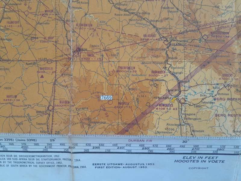 VINTAGE JOHANNESBURG AERONAUTICAL CHART + KNEE BOARD