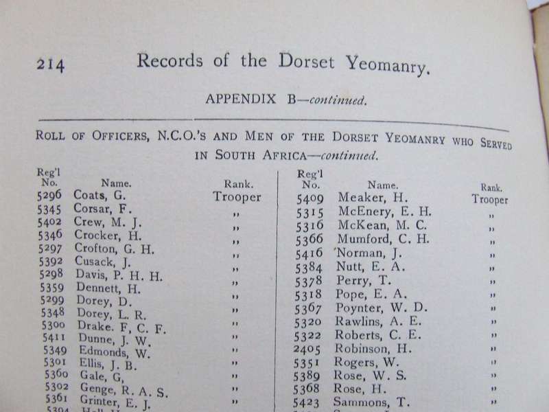 RECORDS OF THE DORSET IMPERIAL YEOMANRY - 1894-1905 ***ABW**