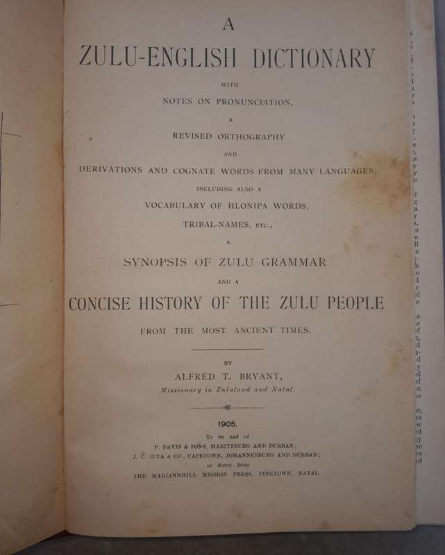 BRYANT'S ZULU-ENGLISH DICTIONARY **1905 edition**
