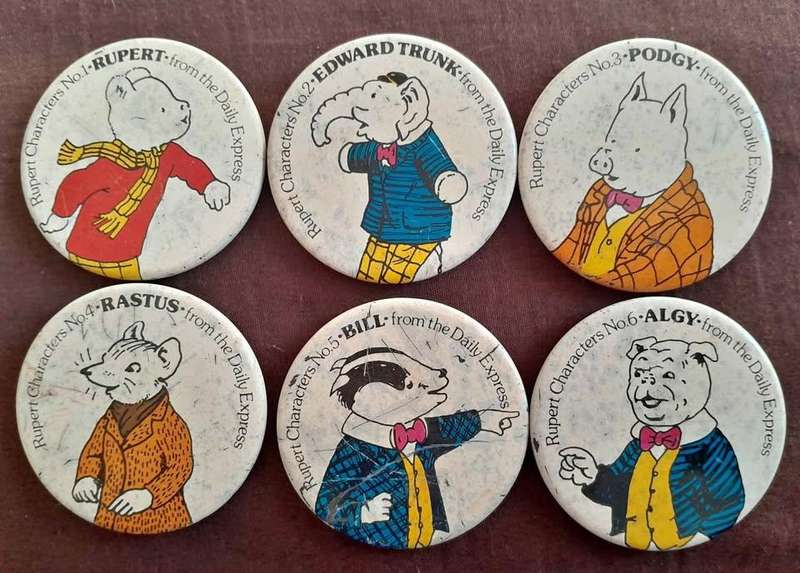 VINTAGE RUPERT THE BEAR & FRIENDS BADGES