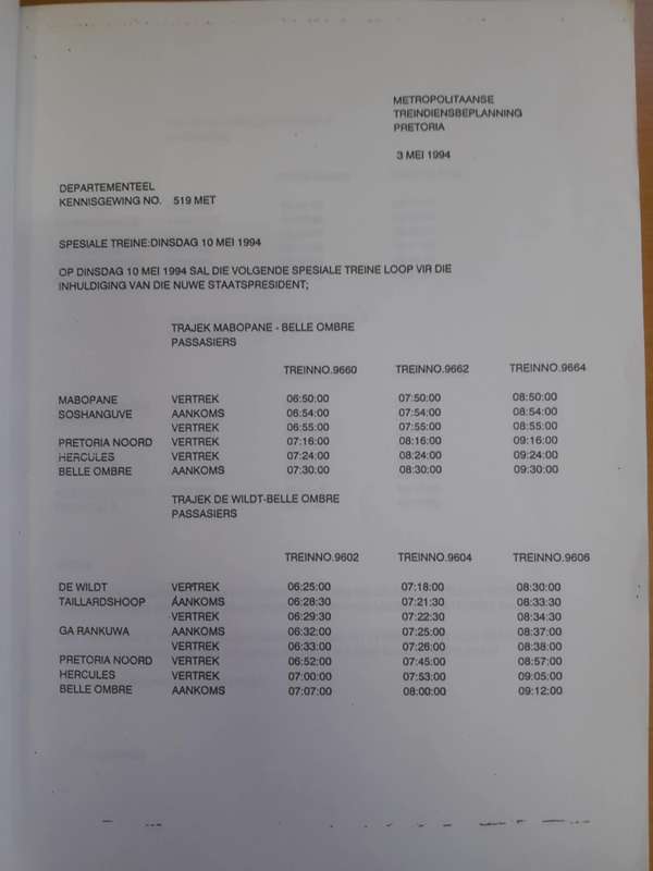 MANDELA INAUGURATION CEREMONY POLICE OPERATIONAL PLAN **Pretoria 10 May 1994**