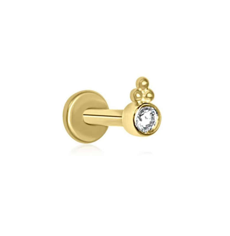 Gold crystal and trinity threadless labret