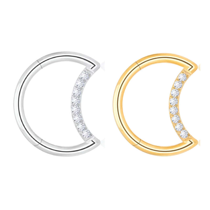 Clicker earring - gold plated titanium, half-moon shaped, about 8mm, 1.6mm gauge