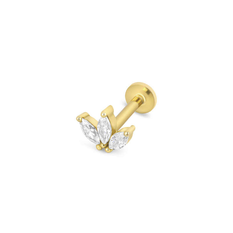 Gold plated internally threaded triple marquise labret