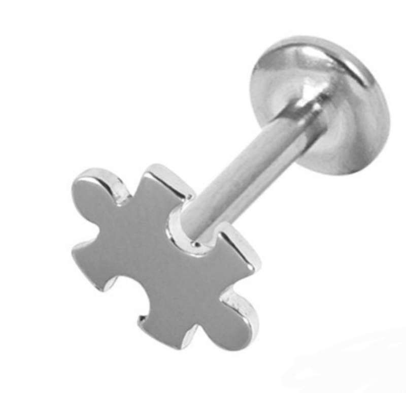Silver plated titanium jigsaw piece labret