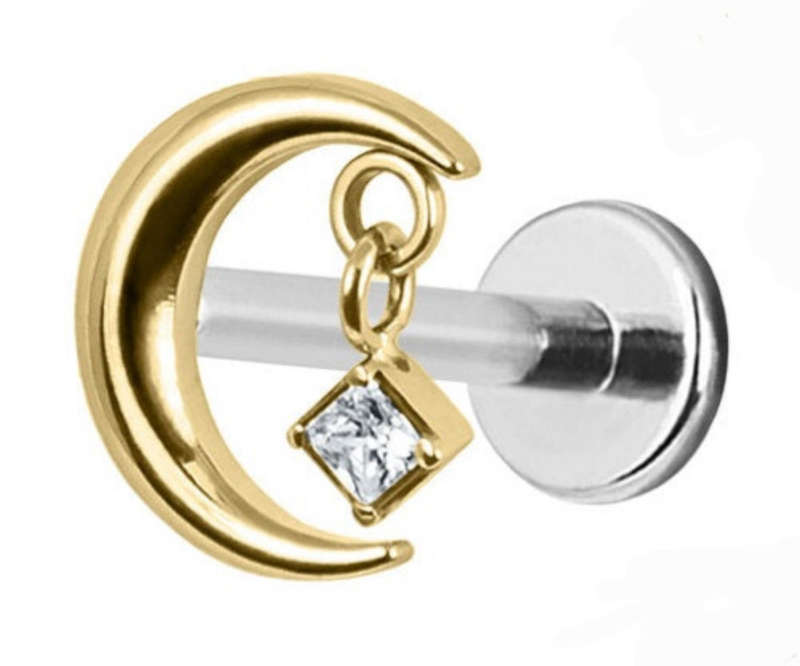 Gold plated titanium crescent moon and dangle labret
