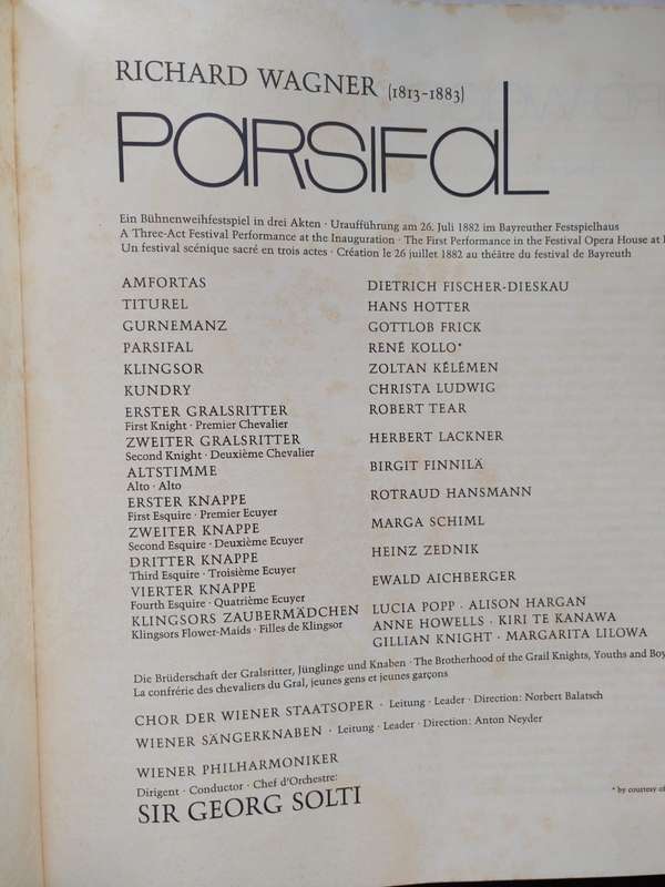 Parsifal - Wagner - 5 LP Box Set - Vienna Philharmonic - Sir Georg Solti