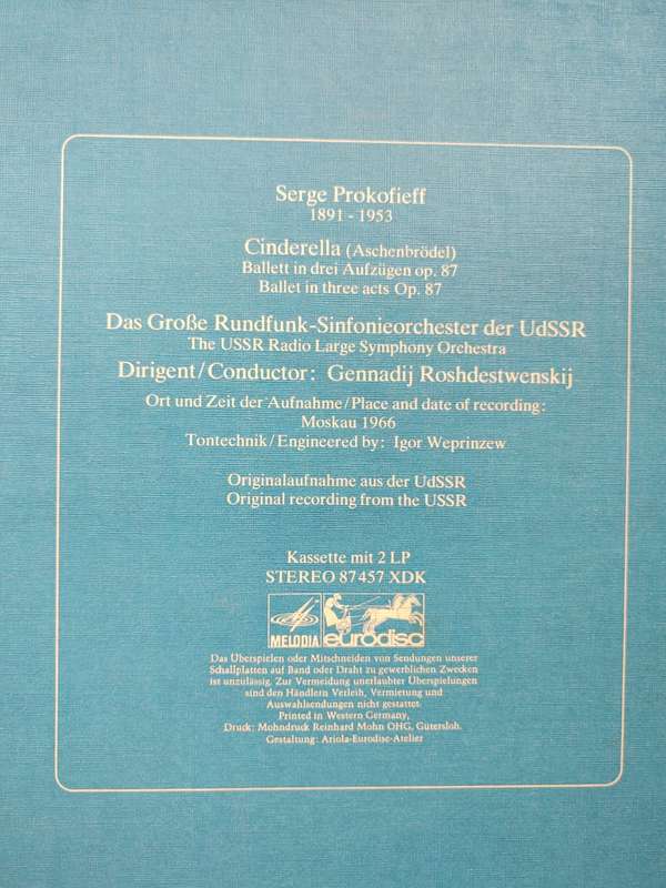 Cinderella - Prokofieff - Aschenbrodel Ballet op. 87 - 2 LP Box Set - Eurodisc