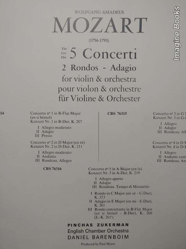 Mozart Violinkonzerte - Zukerman/Barenboim - 3 LP Set