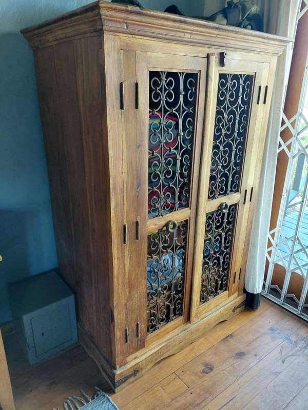 Magnificent Indonesian-Style Armoire with Wrought Iron Doors
