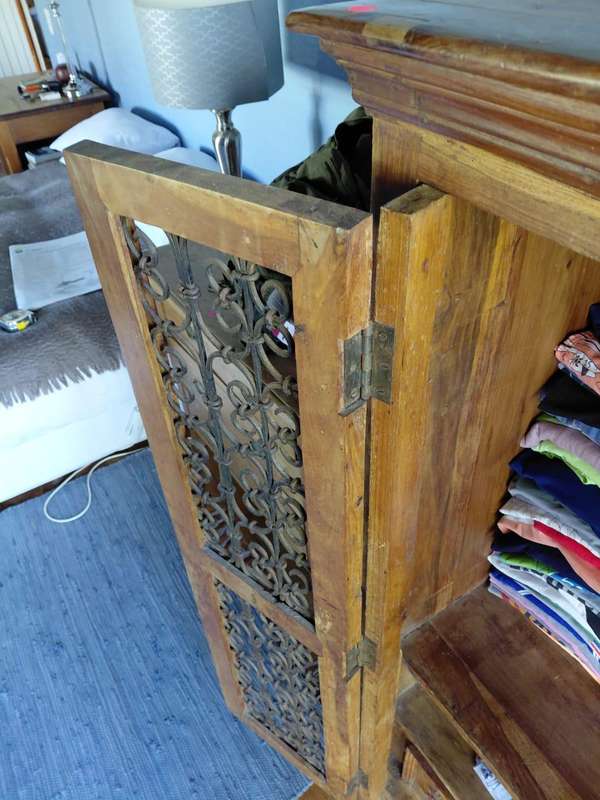 Magnificent Indonesian-Style Armoire with Wrought Iron Doors