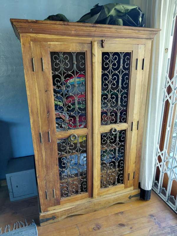 Magnificent Indonesian-Style Armoire with Wrought Iron Doors