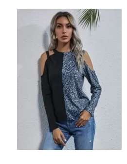 Leopard print tee open shoulder detail size small