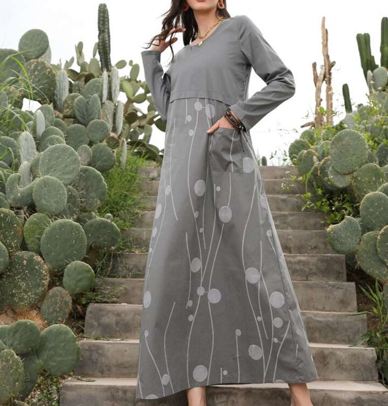 Beautiful grey cotton feel long dress with pockets size smalls