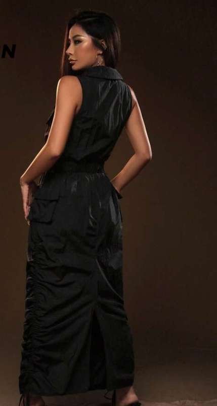 Stunning drawstring raincoat feel ruched dress size M