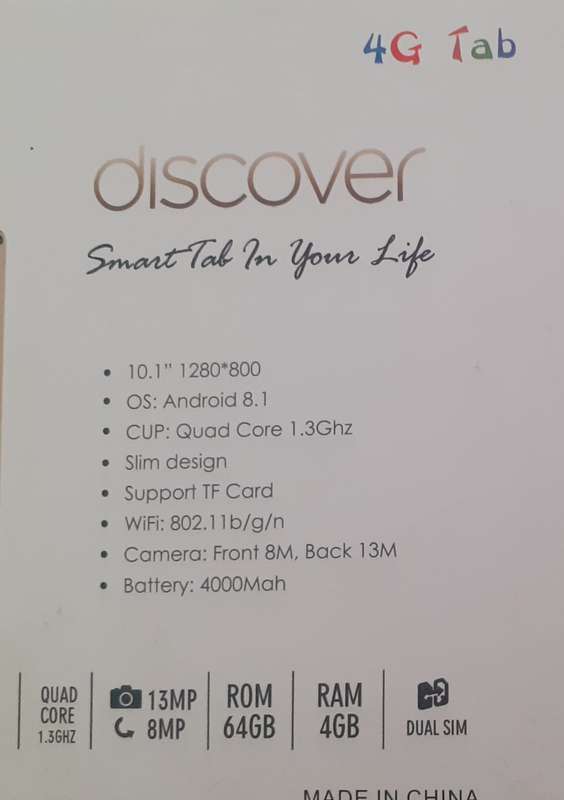 Android Note  4 Plus Tablet "10.1" screen, 4GB, 64GB, Android 8.1, Quad Core, 4G, WIFI