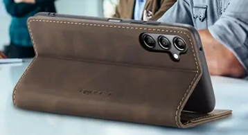Samsung Galaxy A14 Suede Leather Cover with Card Slots and Magnetic Closure