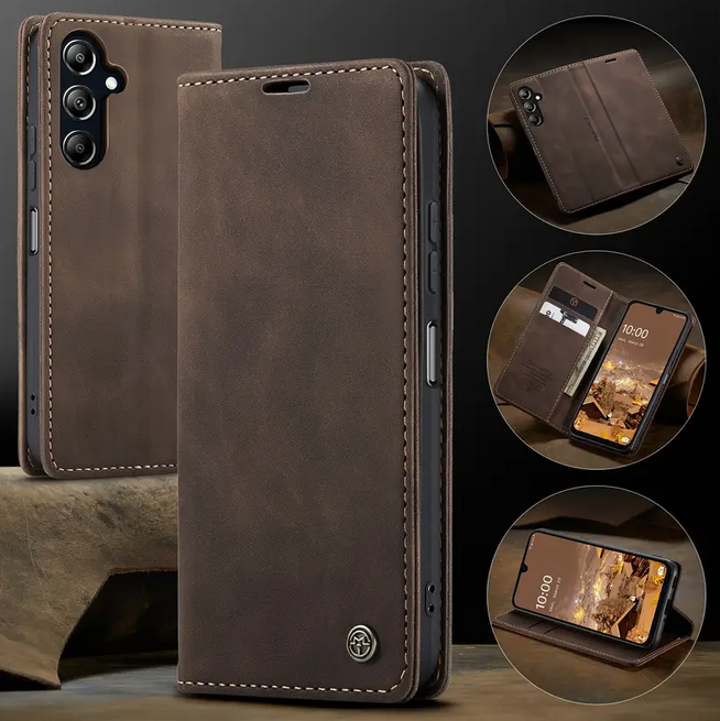Samsung Galaxy A14 Suede Leather Cover with Card Slots and Magnetic Closure