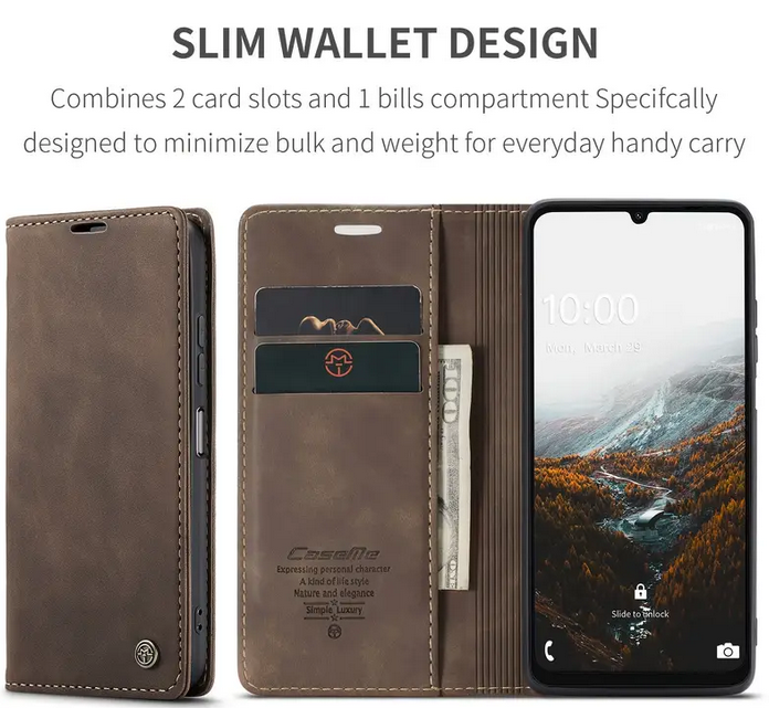 Samsung Galaxy A14 Suede Leather Cover with Card Slots and Magnetic Closure