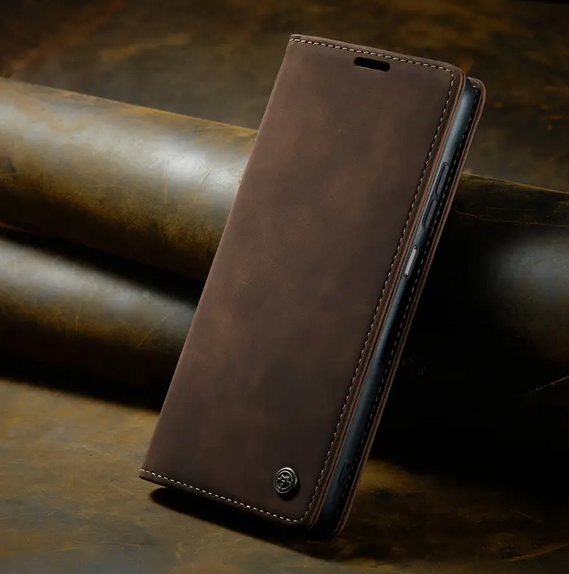 Samsung Galaxy A14 Suede Leather Cover with Card Slots and Magnetic Closure