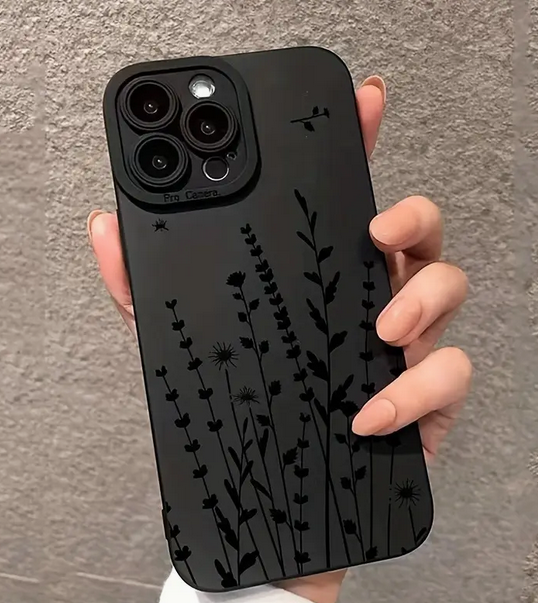 Apple IPhone 12 Pro Anti-Shock Protective Camera Cover Flower Blossoms Pattern - Black