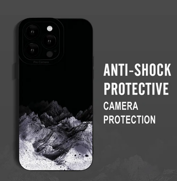 Apple IPhone 14 Pro Anti-Shock Protective Camera Cover Landscape Pattern - Black and White