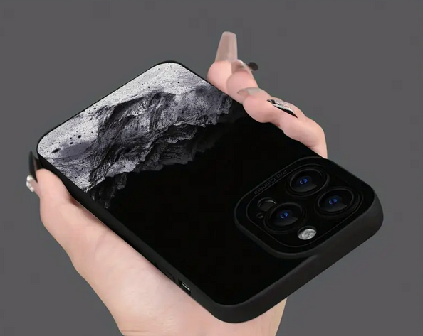 Apple IPhone 14 Pro Anti-Shock Protective Camera Cover Landscape Pattern - Black and White
