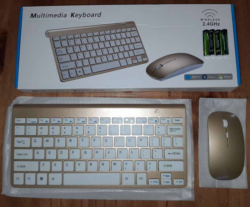 Keyboard and Mouse Set Wireless Bluetooth White and Old Gold