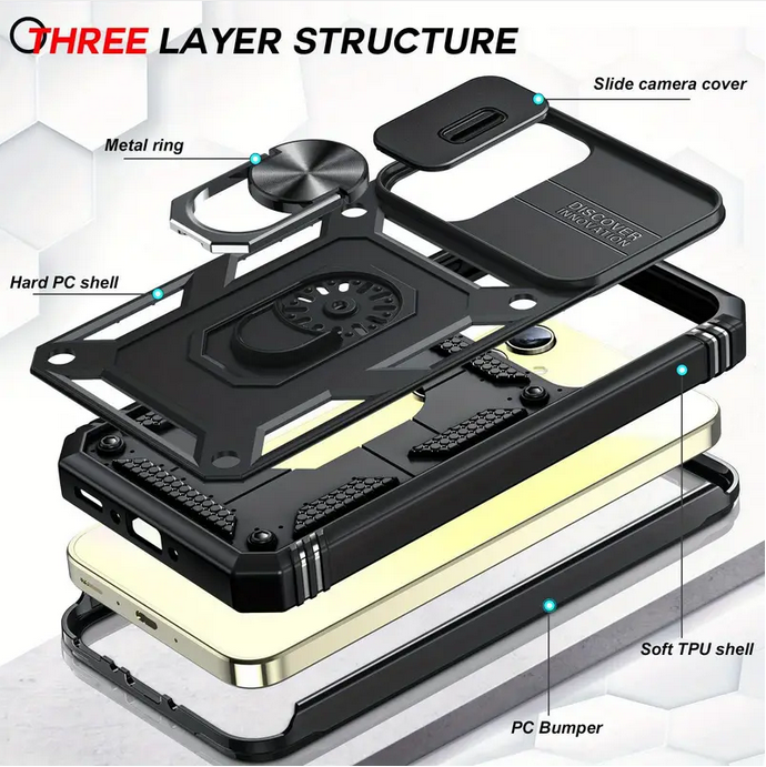 Samsung Galaxy A32 4G Heavy-Duty Phone Cover Slide Camera Lens Protection and Ring Stand
